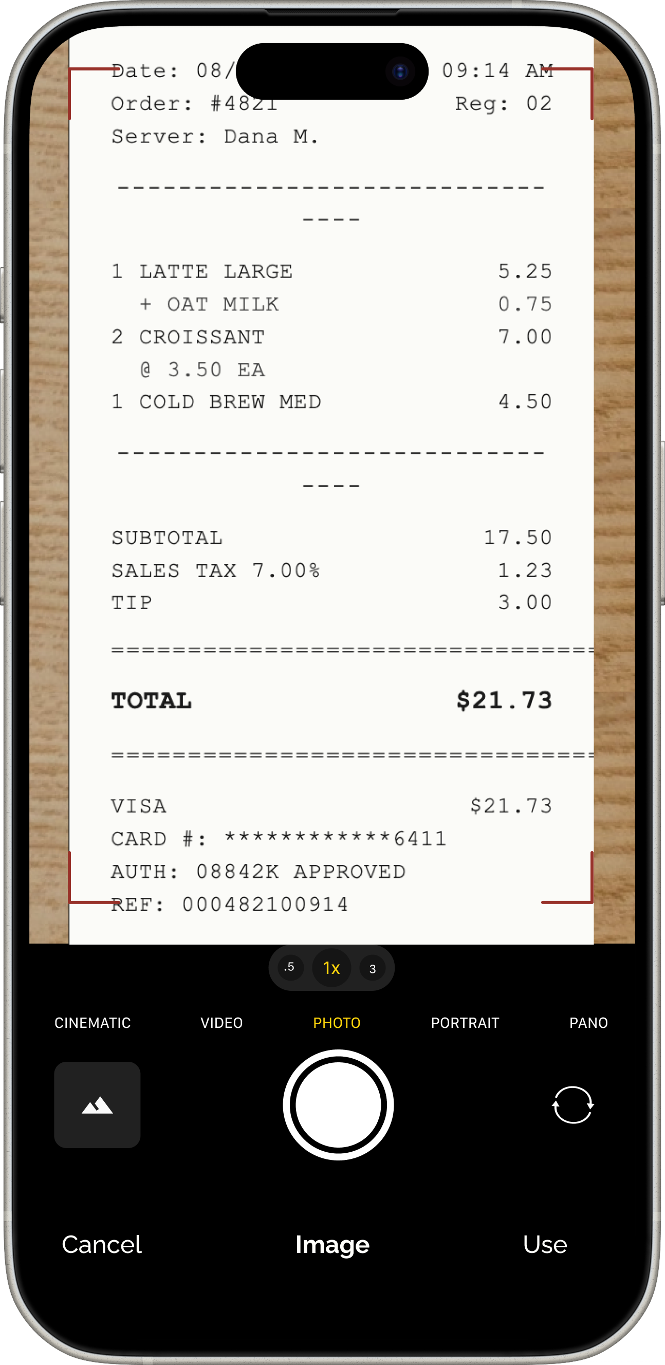 Snap a photo of your receipt to log it instantly