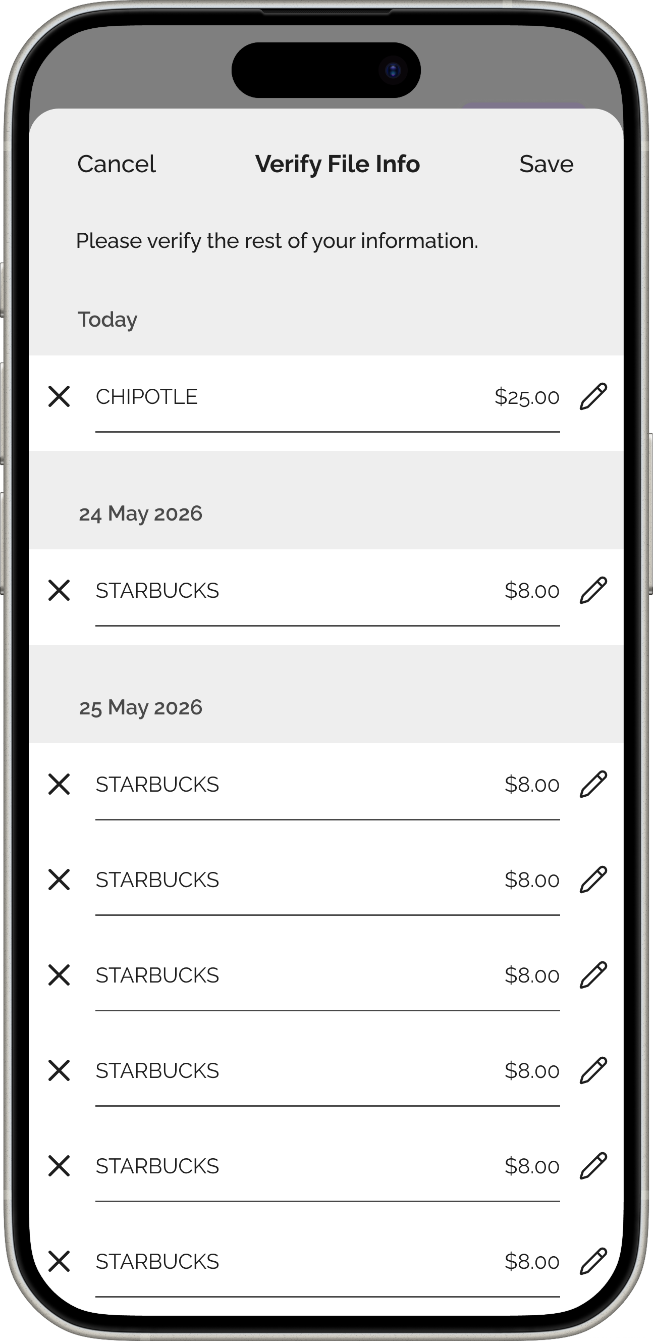 Import Statements screen